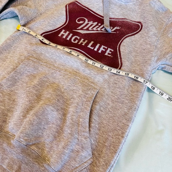 NWOT Miller High Life Graphic logo Grey Hoodie. Small Drawstring Kangaroo Pocket - Picture 3 of 12